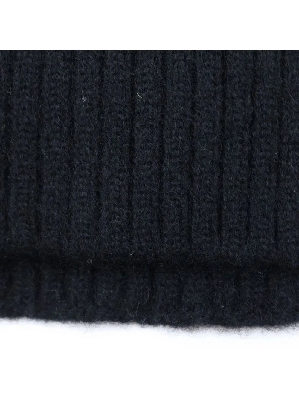 Chanel Cashmere Stall Logo Embroidery Ribbed Shawl Scarf Black